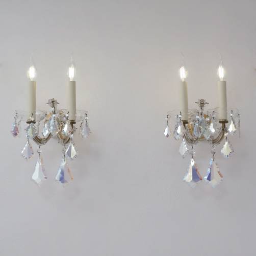 Pair Murano Glass antique wall lights sconces, iridescent crystal Barovier & Toso, 1920`s ca, Italian
